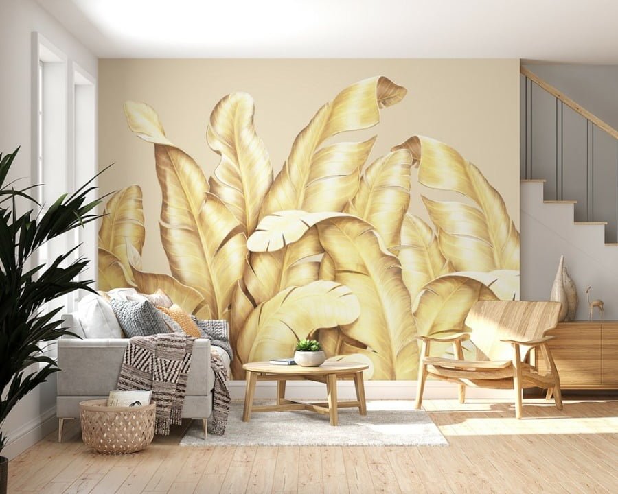 Fototapeta duże, złote liście bananowca W Złotych Liściach do salonu - główne zdjęcie produktu