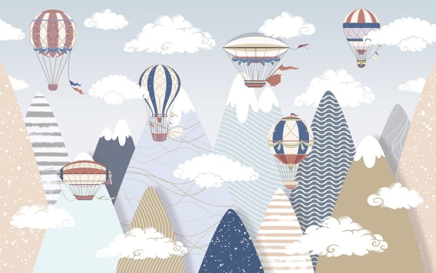 Fototapeta z ilustracją górską Balony Latające Nad Górami Dla Dzieci - zdjęcie numer 2