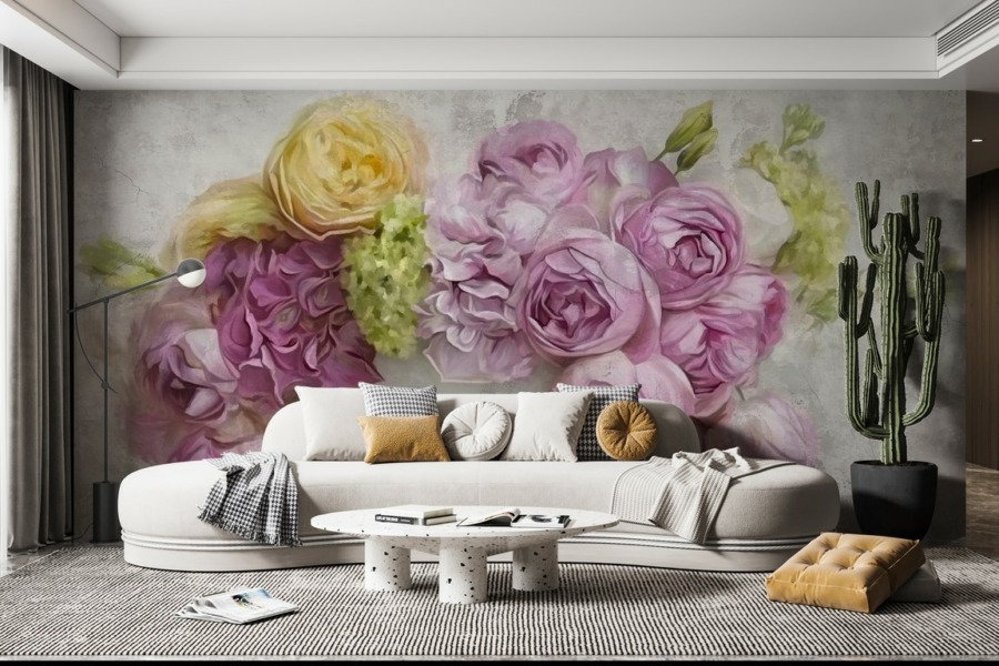 Fototapeta z kolorowym bukietem kwiatów Bukiet Fioletowych Kwiatów - główne zdjęcie produktu