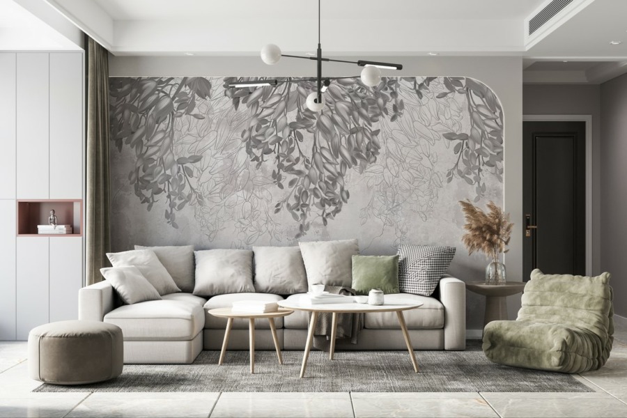Fototapeta z motywem roślinnym na popękanym murze w stonowanych kolorach Szary Bluszcz - główne zdjęcie produktu