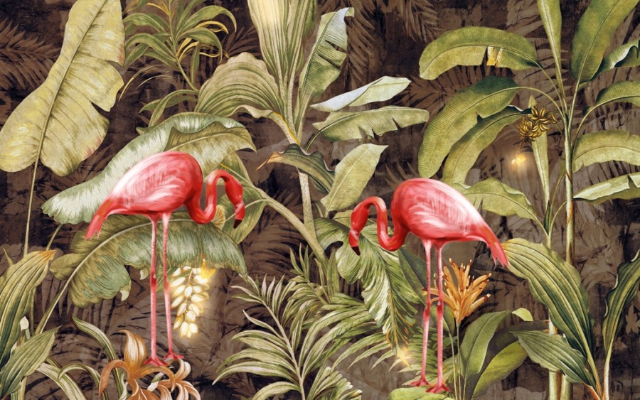 Fototapeta w mocnych egzotycznych kolorach Czerwone Ptaki w Zieleni do sypialni - zdjęcie numer 2