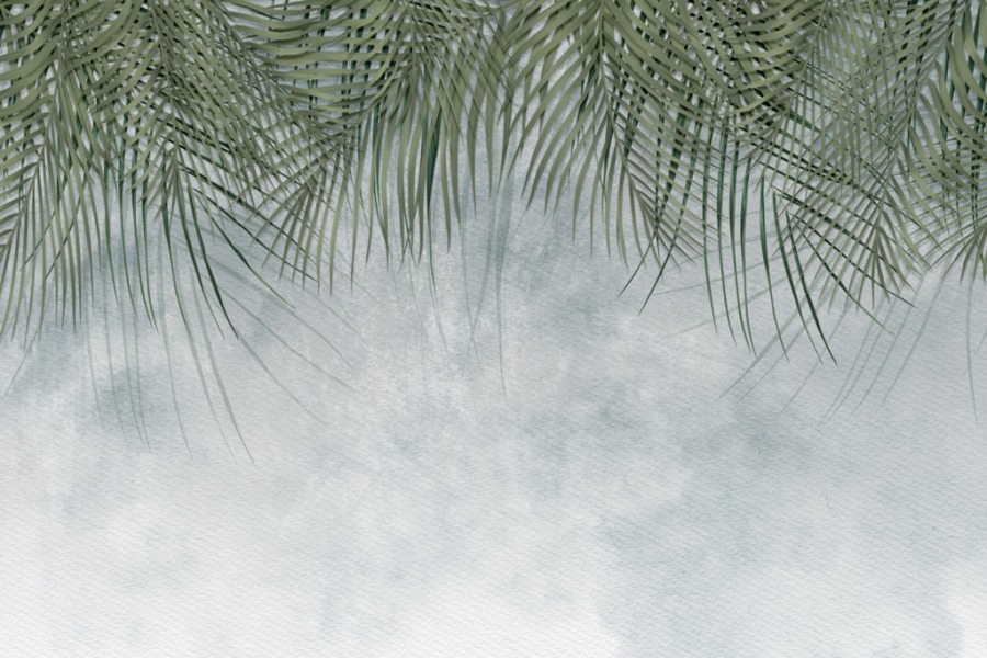 Fototapeta w odcieniach zieleni i szarości Spływające Liście Palm - zdjęcie numer 2