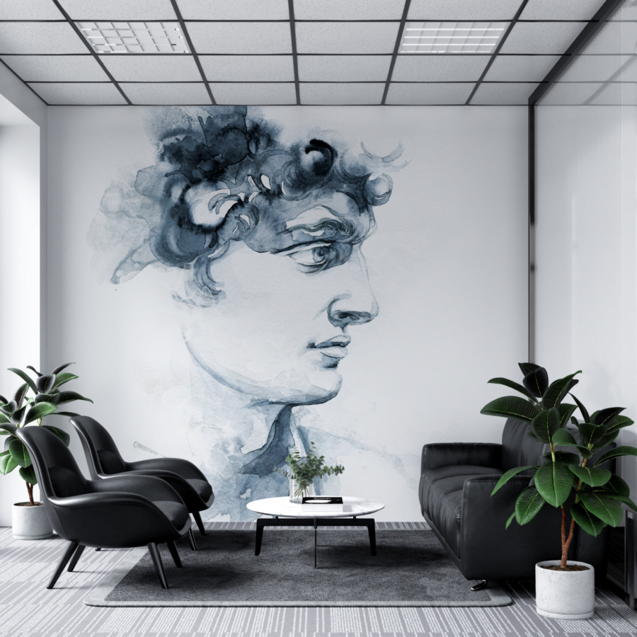 Fototapeta z rysunkiem głowy rzeżby Michała Anioła Profil Dawida - główne zdjęcie produktu