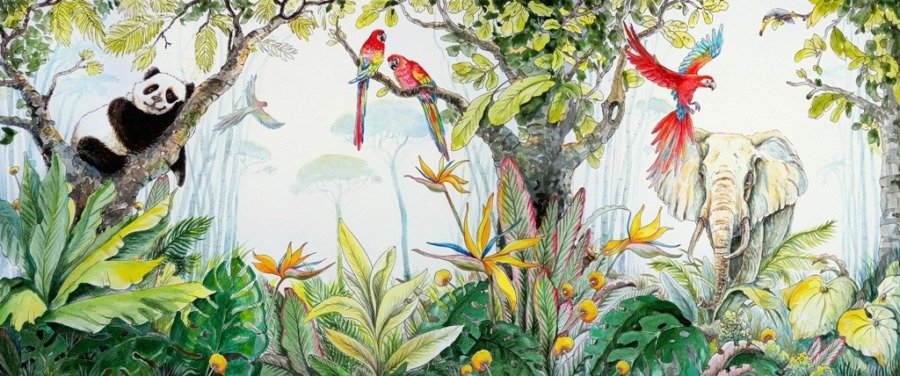 Fototapeta w wesołych kolorach Czerwone Papugi w Dżungli - zdjęcie numer 2