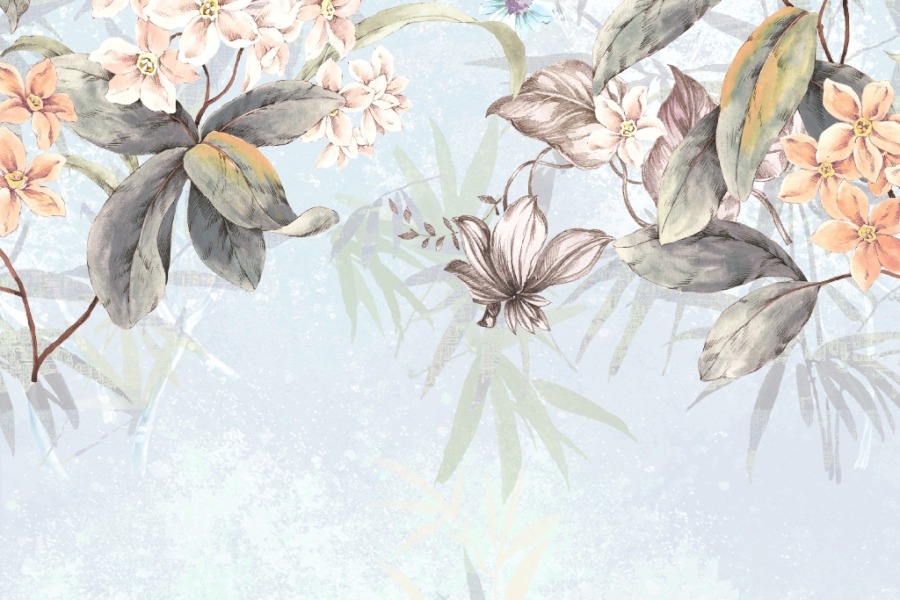 Fototapeta z motywem roślinnym na niebieskim tle Wiosenne Kwiaty - zdjęcie numer 2