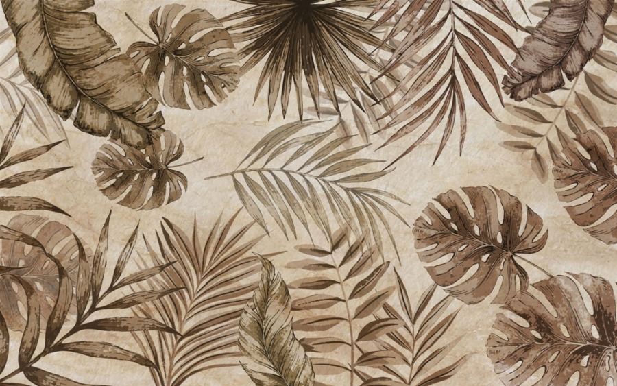 Fototapeta w ciepłych brązach z tropikalnym motywem roślinnym Egzotyczne Liście w Sepii - zdjęcie numer 2