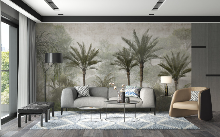 Fototapeta Las Wysokich Palm We Mgle
