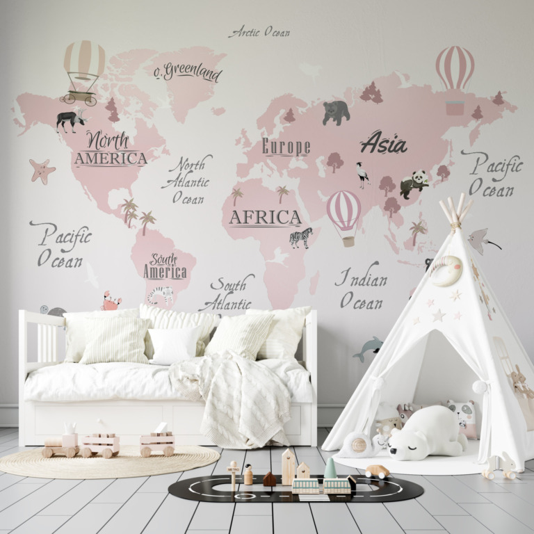 Fototapeta Różowa Mapa Świata