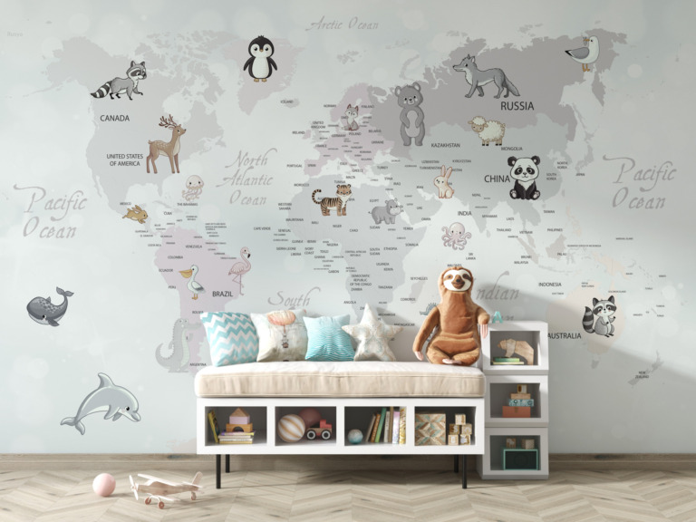 Fototapeta Mapa Świata ze Zwierzętami