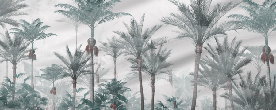 Fototapeta z palmami kokosowymi w szarości Mgła Nad Lasem Palmowym - zdjęcie numer 2