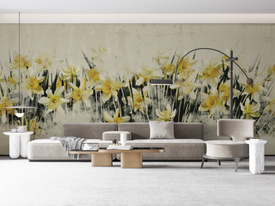 Fototapeta z wiosennym motywem kwiatowym Ściana Żółtych Żonkili - główne zdjęcie produktu