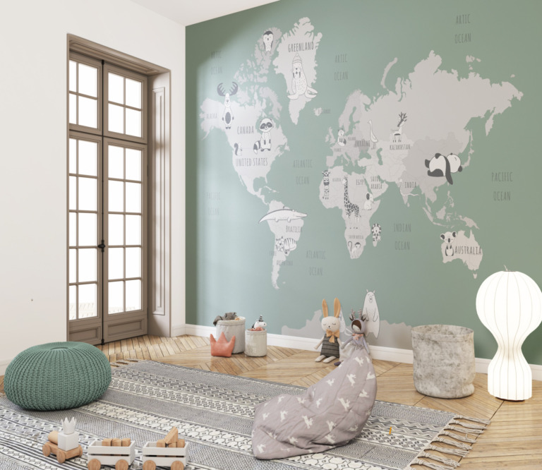 Fototapeta Seledynowa Mapa Świata