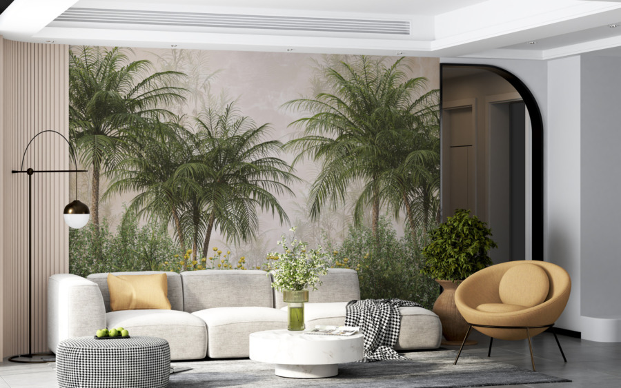 Fototapeta w soczystych kolorach z wakacyjnym motywem roślinnym Zieleń Tropikalnych Palm - główne zdjęcie produktu