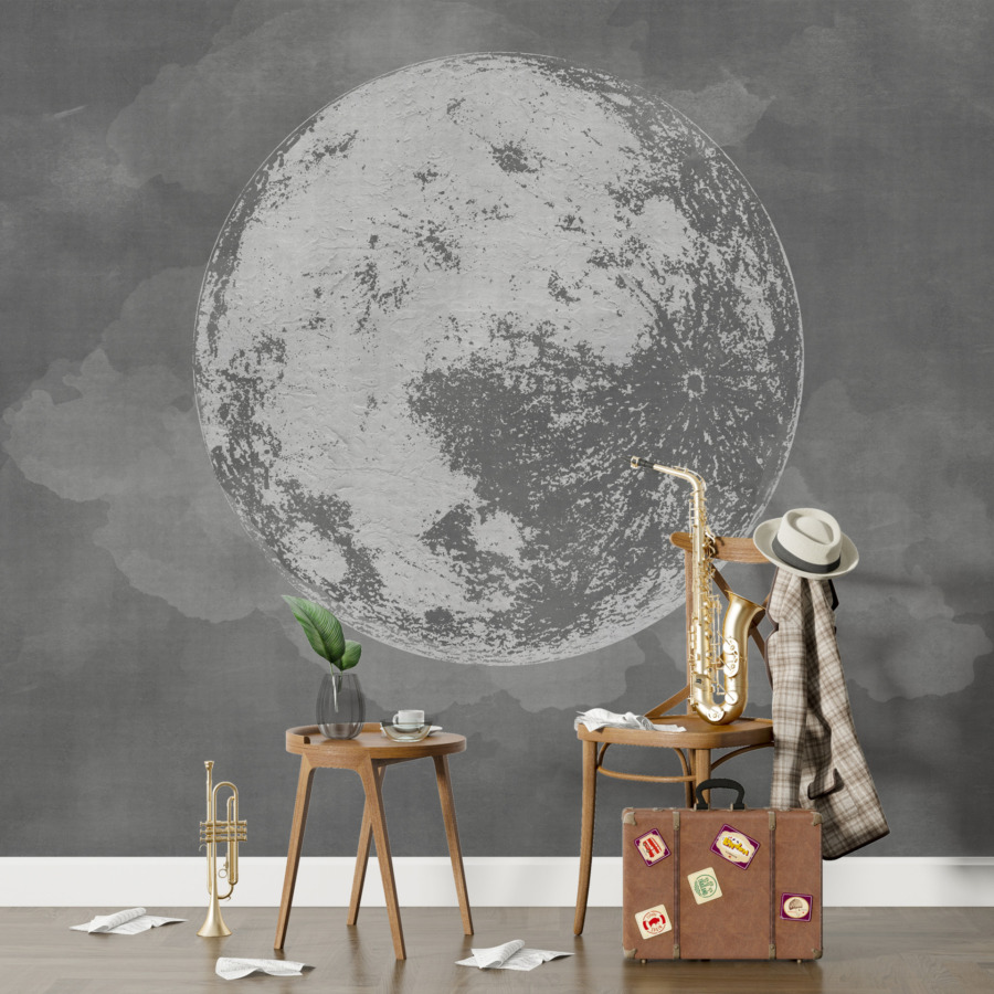 Fototapeta w odcieniach szarości Księżyc w Pełni - główne zdjęcie produktu