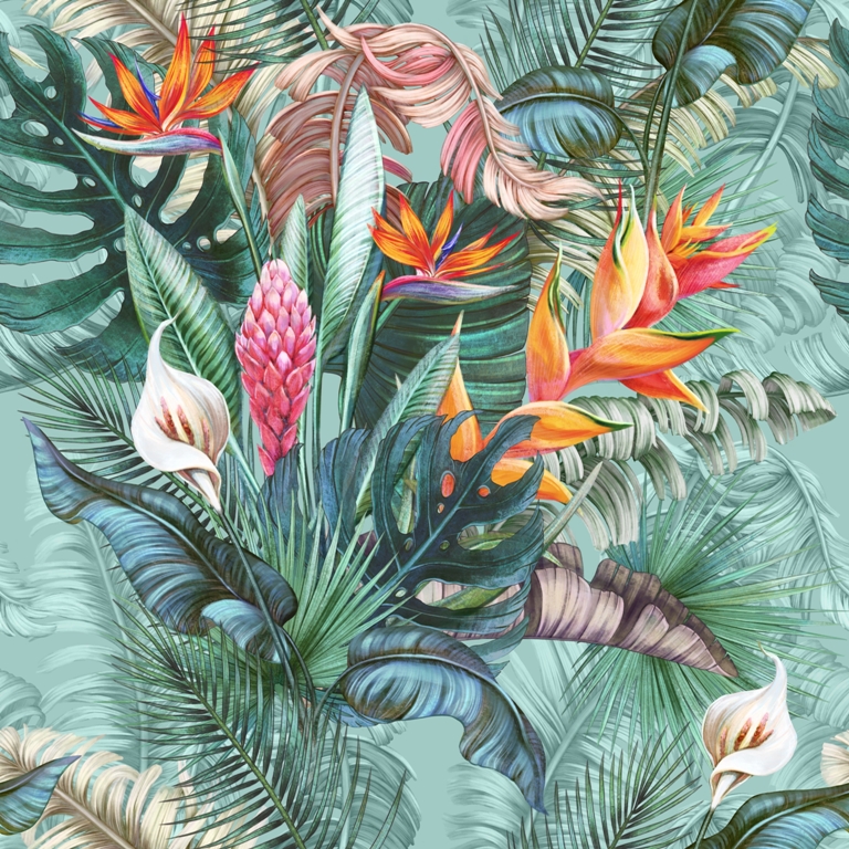 Fototapeta w soczystych kolorach z egzotycznym motywem florystycznym Bukiet Tropikalnych Kwiatów - zdjęcie numer 2