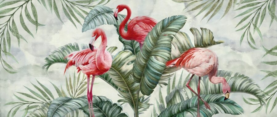 Fototapeta w egzotycznych kolorach Flamingi w Zieleni - zdjęcie numer 2