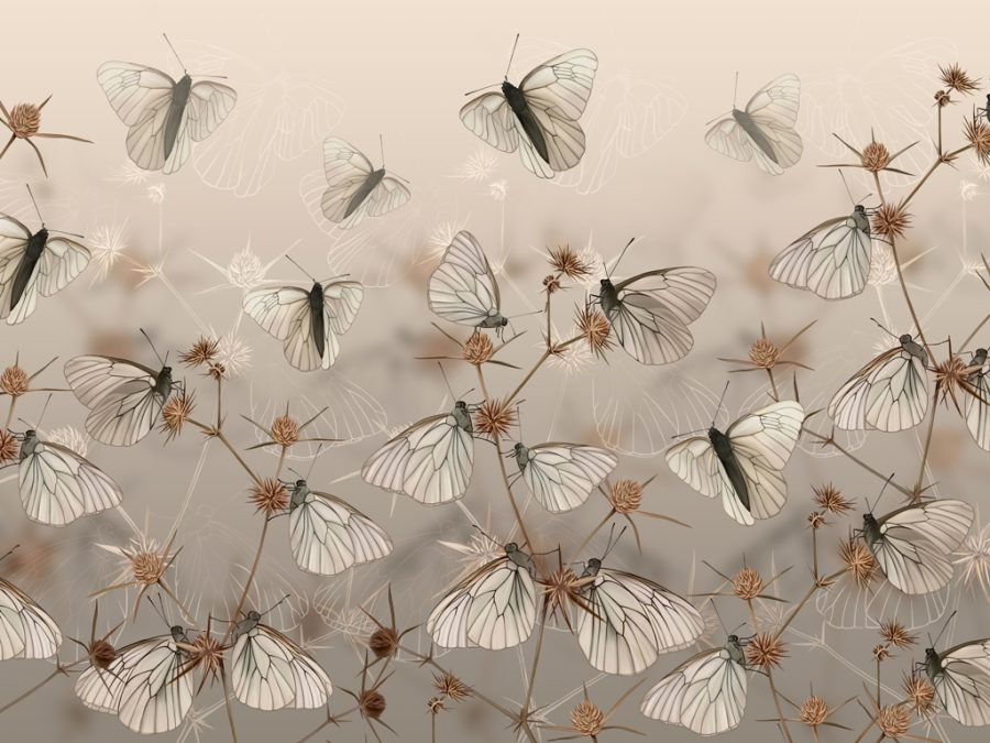 Fototapeta w jasnych odcieniach z delikatnym motywem Białe Motyle - zdjęcie numer 2
