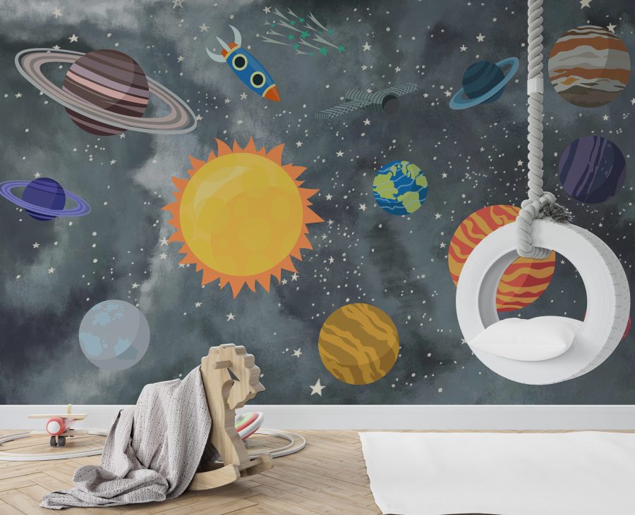 Fototapeta z planetami w wesołych barwach dla dzieci Kolorowy Kosmos - główne zdjęcie produktu