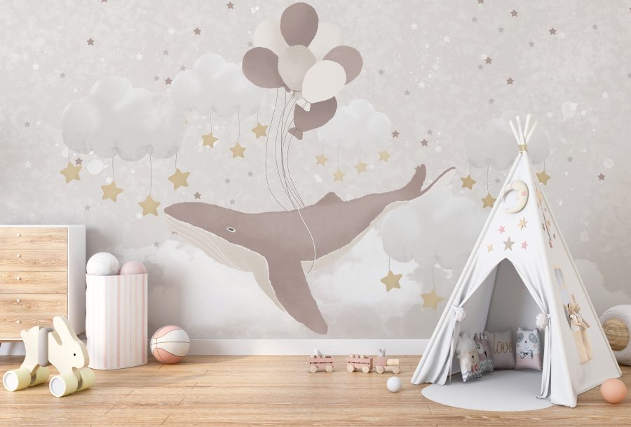 Fototapeta do pokoju dziecięcego w delikatnej tonacji Latający Waleń - główne zdjęcie produktu