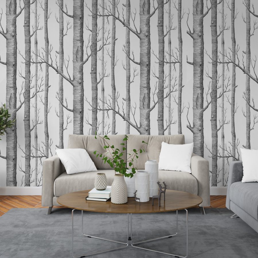 Fototapeta oryginalna przedstawiająca las bez liści w odcieniach eleganckiej szarości Ściana Drzew - główne zdjęcie produktu