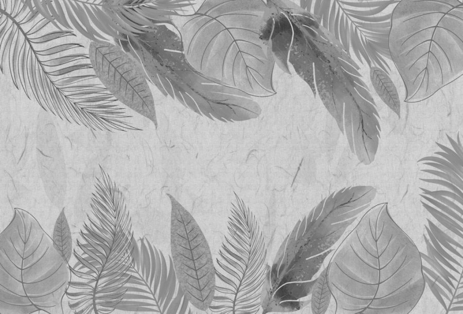 Fototapeta z rysunkiem tropikalnych liści Szara Rama z Liści - zdjęcie produktu numer 2