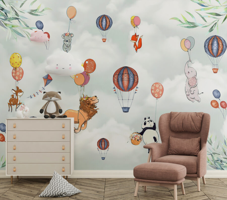 Fototapeta ze zwierzątkami latającymi w chmurach Deszcz Baloników - główne zdjęcie produktu