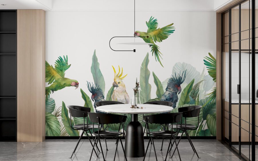 Fototapeta w egzotycznej zieleni i szarości Zielone Papugi - główne zdjęcie produktu
