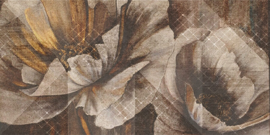 Fototapeta w odcieniach brązu i szarości ze złotymi refleksami Duże Kwiaty - zdjęcie numer 2