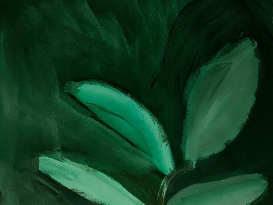 Fototapeta w odcieniach zieleni z abstrakcyjnym wizerunkiem tropikalnego liścia Jaskrawa Zieleń - zdjęcie produktu numer 2