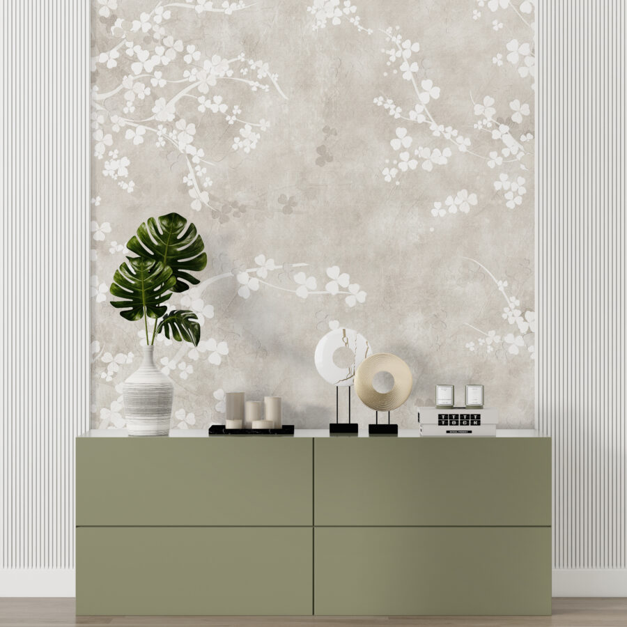 Fototapeta w jasnych odcieniach z motywem kwitnących wiśni Kwitnąca Biel - główne zdjęcie produktu
