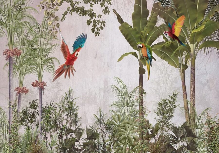Fototapeta z egzotycznymi palmami i kolorowymi ptakami Papuga w Locie - zdjęcie numer 2