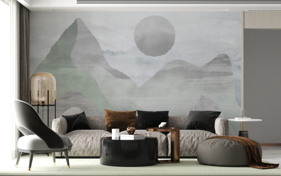 Fototapeta w stonowanej tonacji i tematyce wysokogórskiej i księżycowej Szare Góry - główne zdjęcie produktu