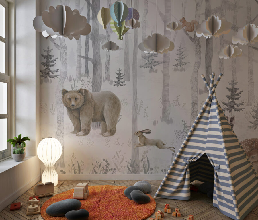Fototapeta do pokoju dziecięcego z leśnymi zwierzętami Zimowy Las - główne zdjęcie produktu