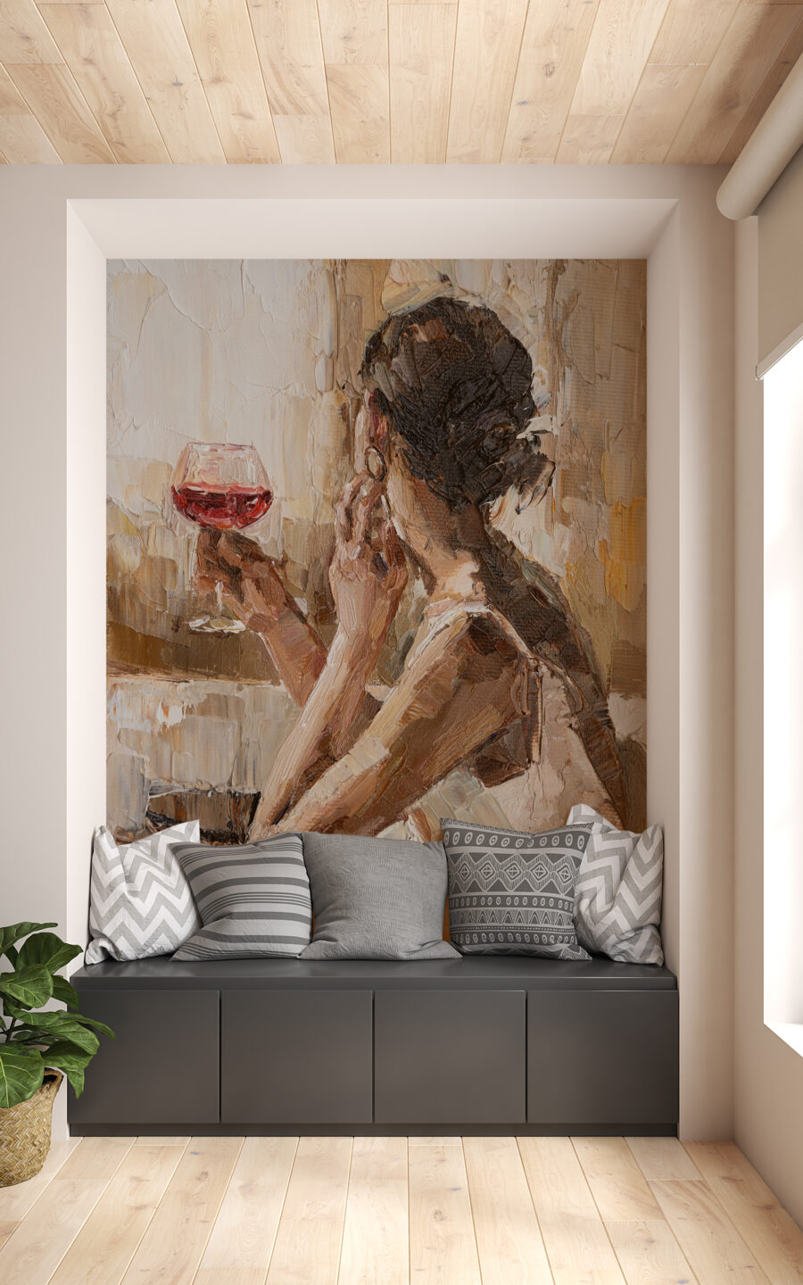 Fototapeta z portretem w klasycznym stylu idealna do salonu Dziewczyna z Lampką Wina - główne zdjęcie produktu