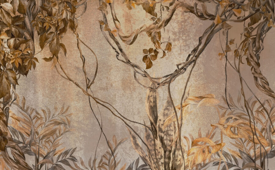 Fototapeta wnosząca na ścianę motyw tropikalnej roślinności w ciepłych stonowanych kolorach Egzotyczne Pnącza - zdjęcie numer 2