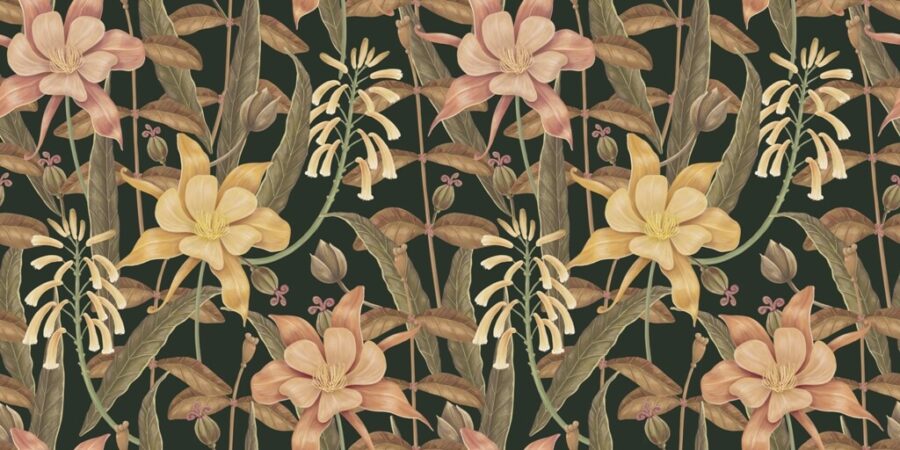 Fototapeta z dziką roślinnością na ciemnym tle w stylu boho Ściana Kolorowych Kwiatów - zdjęcie numer 2