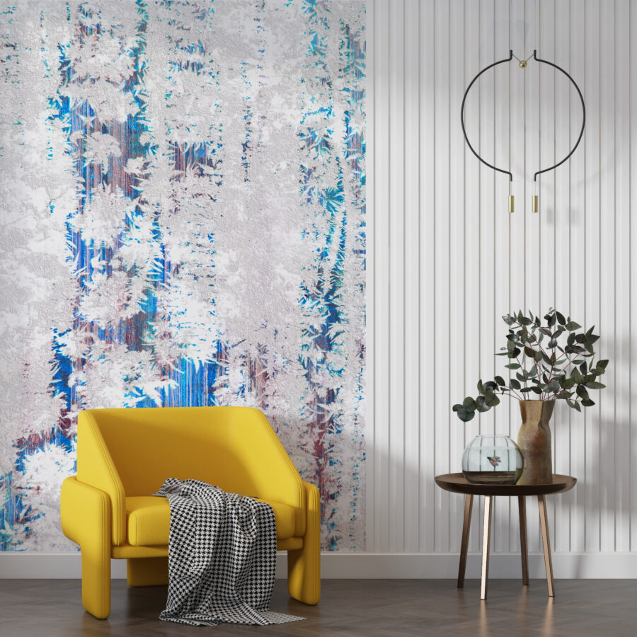 Fototapeta z delikatnym motywem kwiatowym w dwóch dominujących kolorach Biel i Błękit - główne zdjęcie produktu