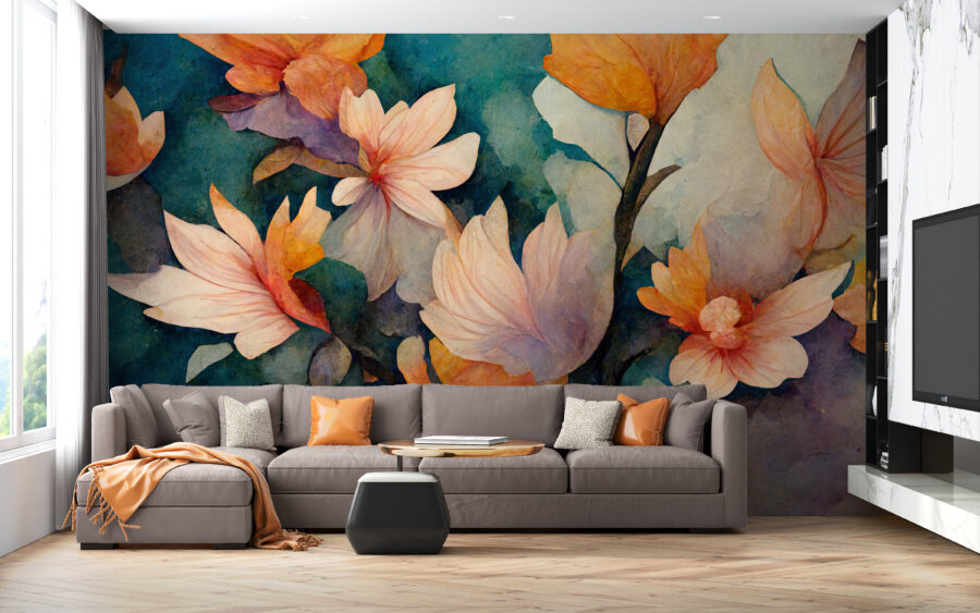 Fototapeta w ciepłych jesiennych kolorach Malowane Kwiaty - główne zdjęcie produktu