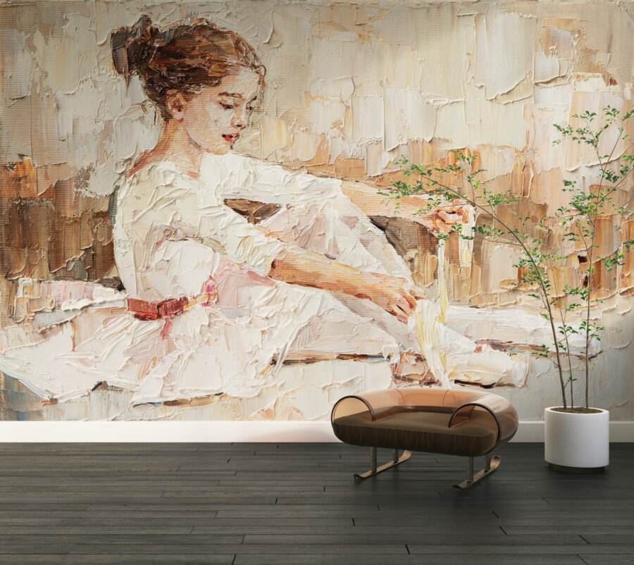 Fototapeta imitująca obraz malowany pędzlem z subtelną tematyką Młoda Baletnica - główne zdjęcie produktu