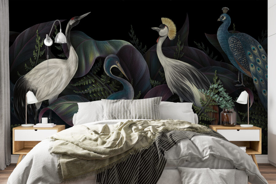 Fototapeta w ciemnej tonacji z egzotycznymi zwierzętami Dostojne Ptaki - główne zdjęcie produktu