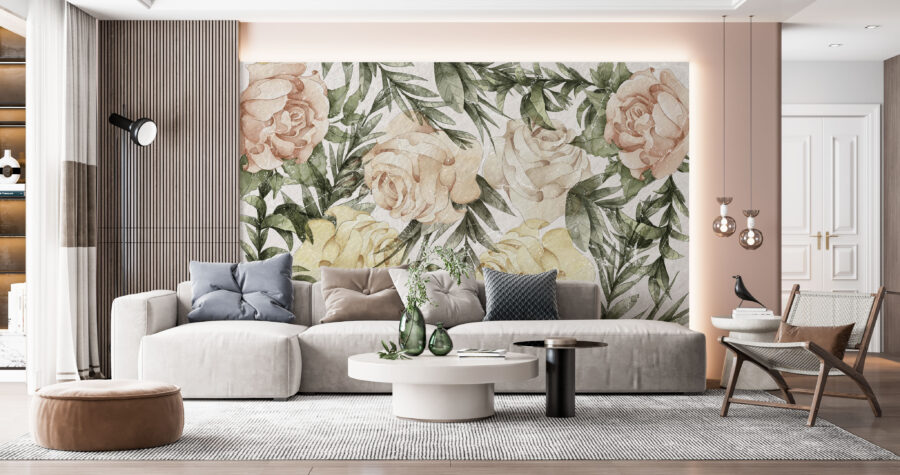 Fototapeta z kolorowym motywem kwiatowym w stylu boho Namalowane Róże - główne zdjęcie produktu