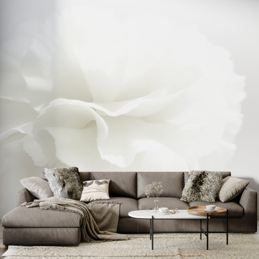 Fototapeta z motywem kwiatowym w powiększeniu i stylowej i ponadczasowej kolorystyce Biały Kwiat - główne zdjęcie produktu