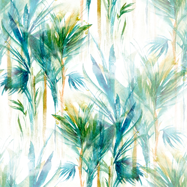 Fototapeta z tropikalnymi roślinami na jasnym tle Niebieskie Długie Liście - zdjęcie numer 2
