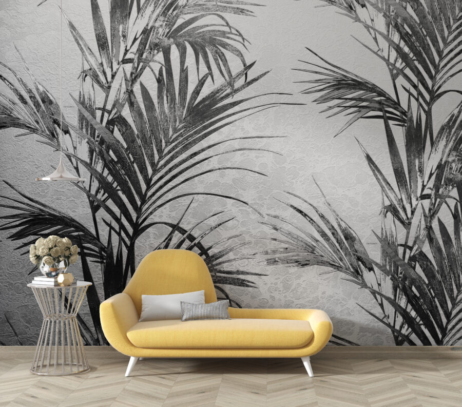 Fototapeta z tropikalnym motywem w ciemnej eleganckiej tonacji Palmy w Ciemności - główne zdjęcie produktu