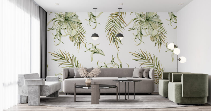 Fototapeta w minimalistycznym stylu z tropikalnym motywem roślinnym Zielona Palma - główne zdjęcie produktu