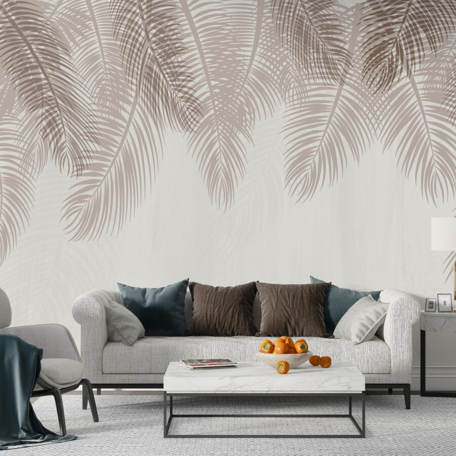 Fototapeta z minimalistycznym motywem liści w delikatnych odcieniach brązu Czekoladowe Liście Paproci - główne zdjęcie produktu