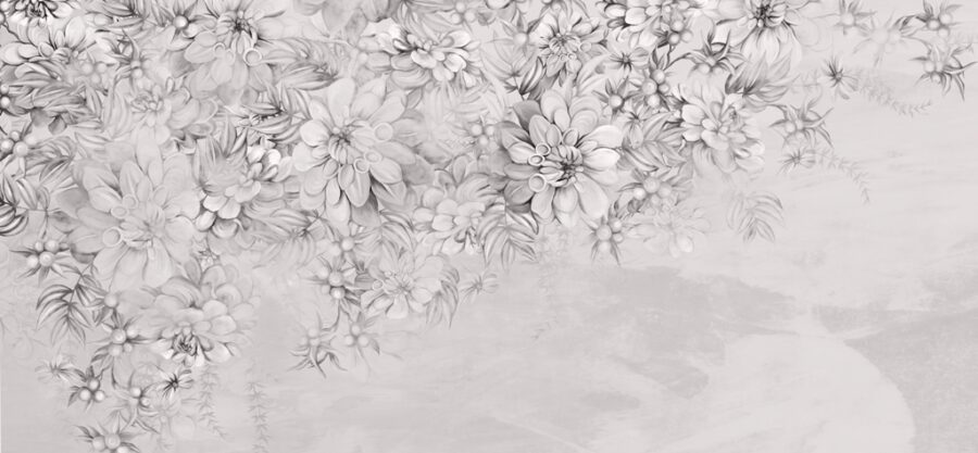 Fototapeta z motywem roślinnym w odcieniach szarości idealna do eleganckich pomieszczeń Kwiaty Szare - zdjęcie numer 2