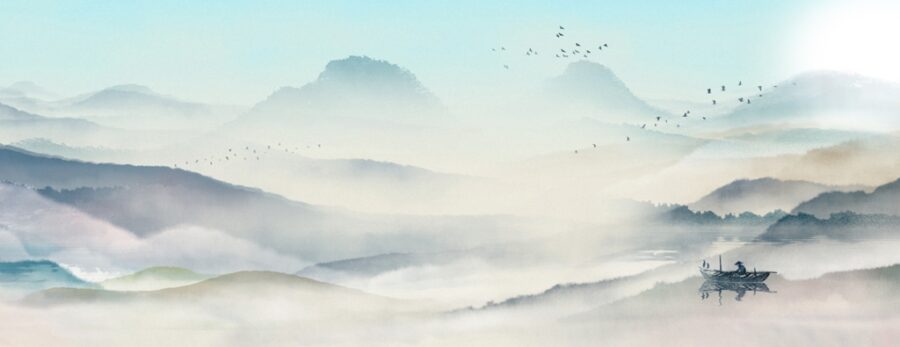 Fototapeta z egzotycznym krajobrazem w odcieniach błękitu Azjatyckie Niebo - zdjęcie numer 2