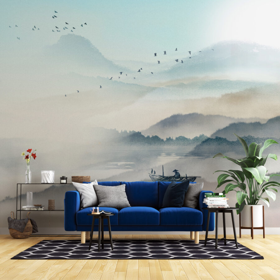 Fototapeta z egzotycznym krajobrazem w odcieniach błękitu Azjatyckie Niebo - główne zdjęcie produktu