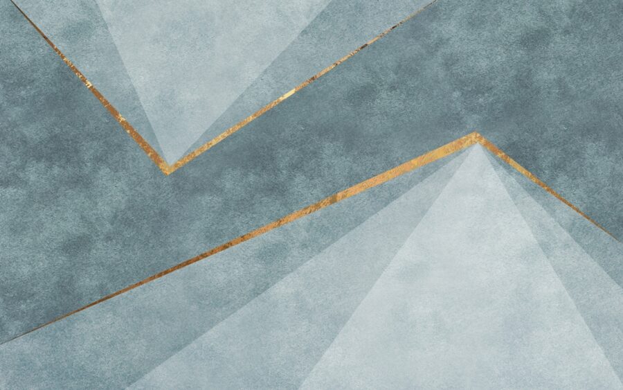 Fototapeta w ciekawych stalowych odcieniach z domieszką błękitu i motywem złotej kreski w nowoczesnej odsłonie 3D Krzywe Linie - zdjęcie numer 2